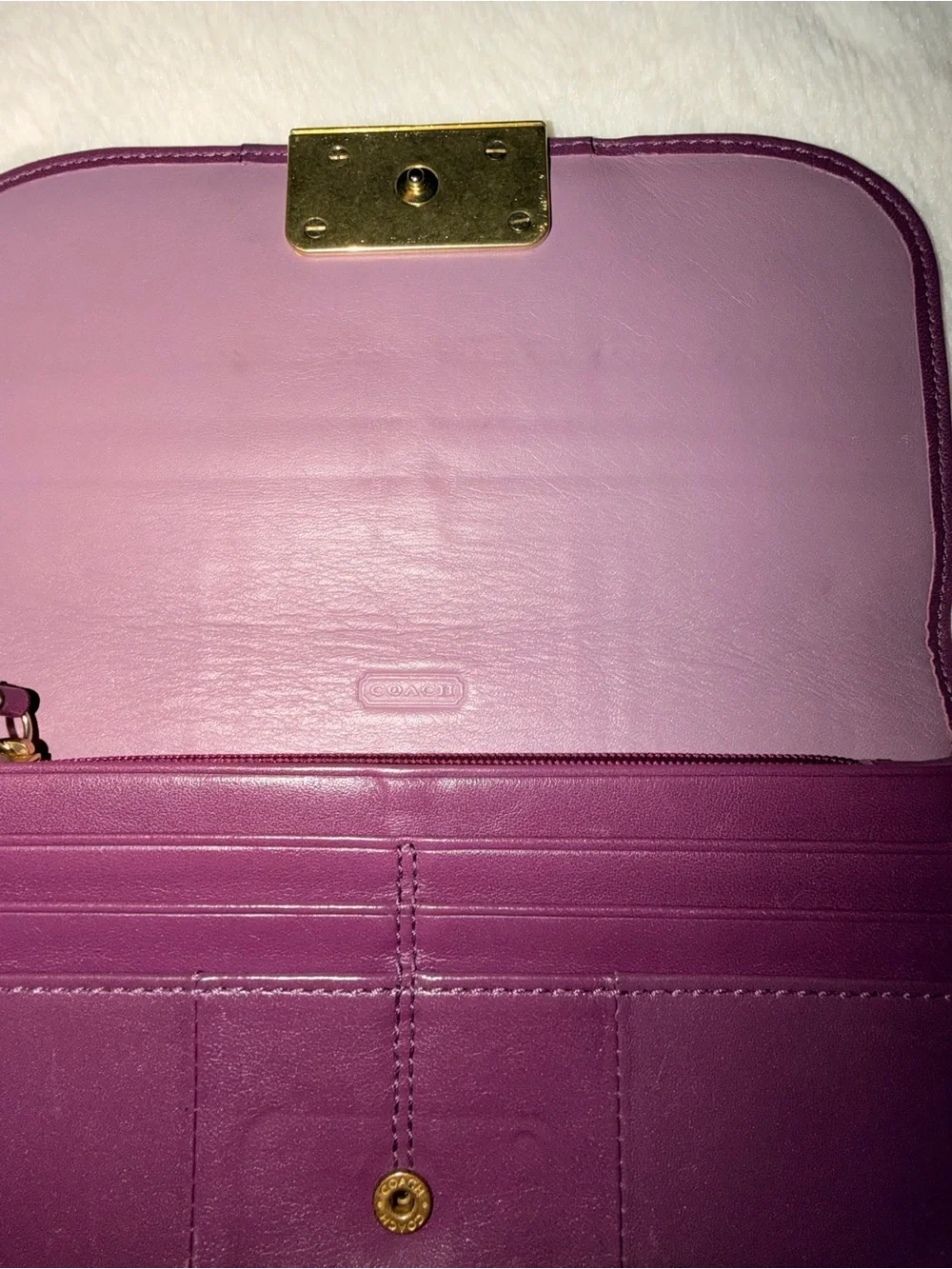 Coach Plum Leather Wallet with Gold-Tone Turnlock